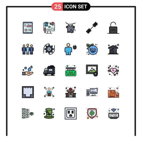 25现代标志的用户界面填充行平面彩色包装及锁 悬挂可编辑向量设计元素符号 — 图库矢量图片
