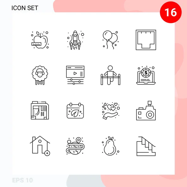 Conjunto Icones Modernos Símbolos Sinais Para Cordeiro Porta Balão Rede —  Vetores de Stock