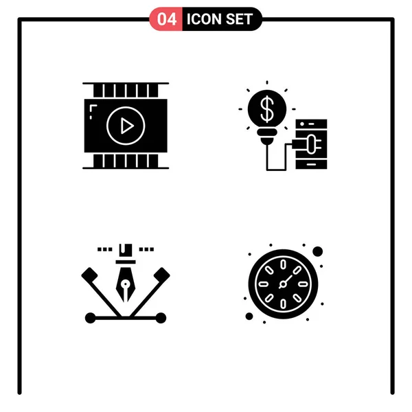 Universal Icon Symbols Grupo Glifos Sólidos Modernos Edición Películas Diseño — Vector de stock