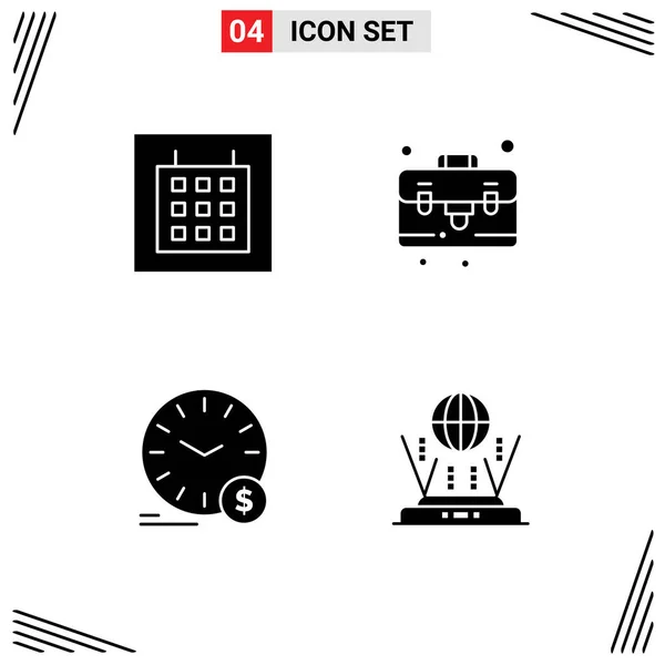 User Interface Pack Basic Solid Glyphs Calendar Wallclock Bag Time — Stockový vektor