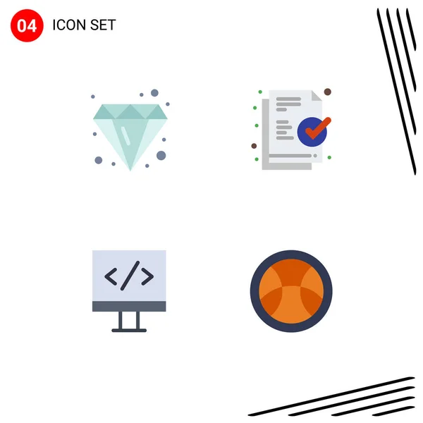 Grupo Iconos Planos Signos Símbolos Para Diseño Desarrollo Joya Listo — Vector de stock