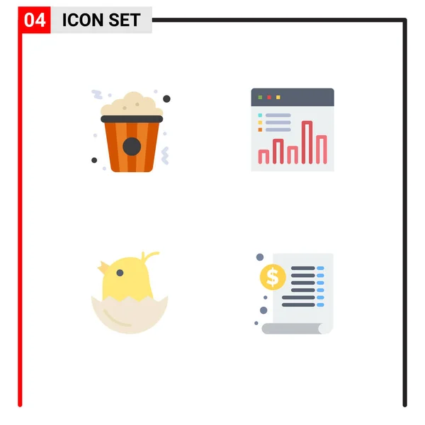 Set Van Commercial Flat Icons Verpakking Voor Popcorn Kip Eten — Stockvector