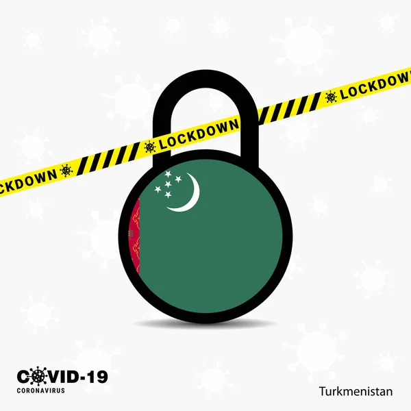 Turkmenistán Lock Mandó Localizar Coronavirus Pandemia Conciencia Plantilla Covid Lock — Vector de stock