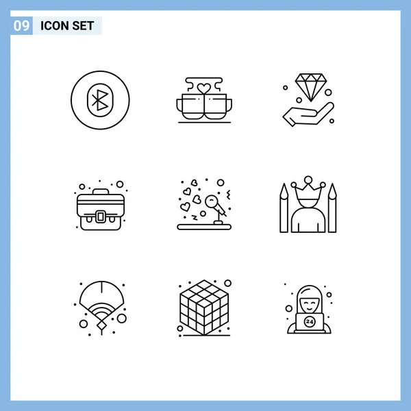 Creative Icons Modern Jelek Szimbólumok Bőrönd Üzleti Szív Befektetés Hold — Stock Vector