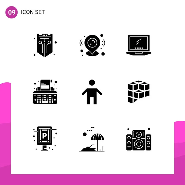 Set Modern Icons Symbols Signs Writer Type Map Pin Keys — Stock Vector