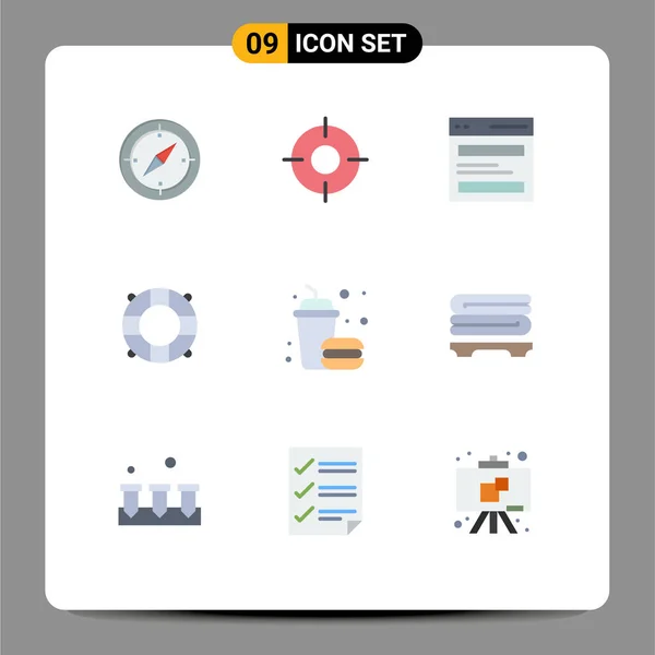 Pictogram Set Van Eenvoudige Platte Kleuren Hamburger Badmeester Strand Interface — Stockvector