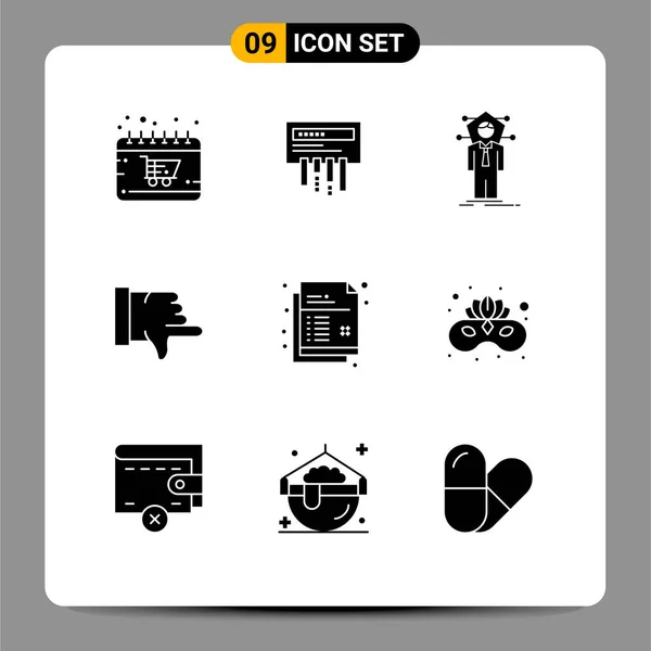 Pictogram Set Simple Solid Glyphs Creative Thumbs Radio Network Editable — Stockový vektor