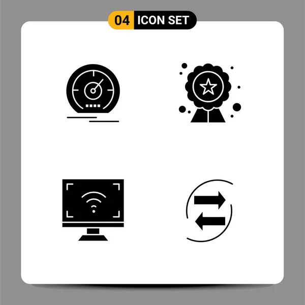 Modern Set Solid Glyphs Symbols Gauge Electronics Speed Seo Screen - Stok Vektor