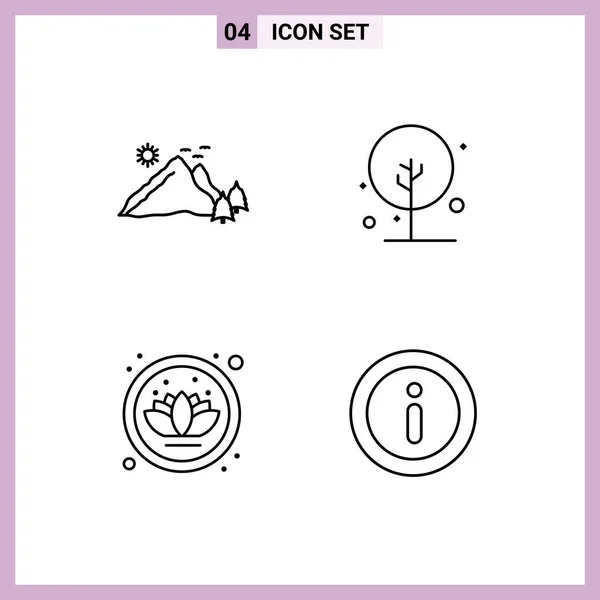 User Interface Line Pack Modern Signs Symbols Mountain Lotus Nature — Stock Vector