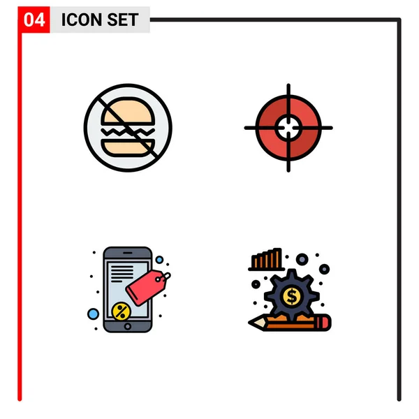 Mobile Interface Filledline Flat Color Set Pictograms Burgers Seo Tag — Stock Vector