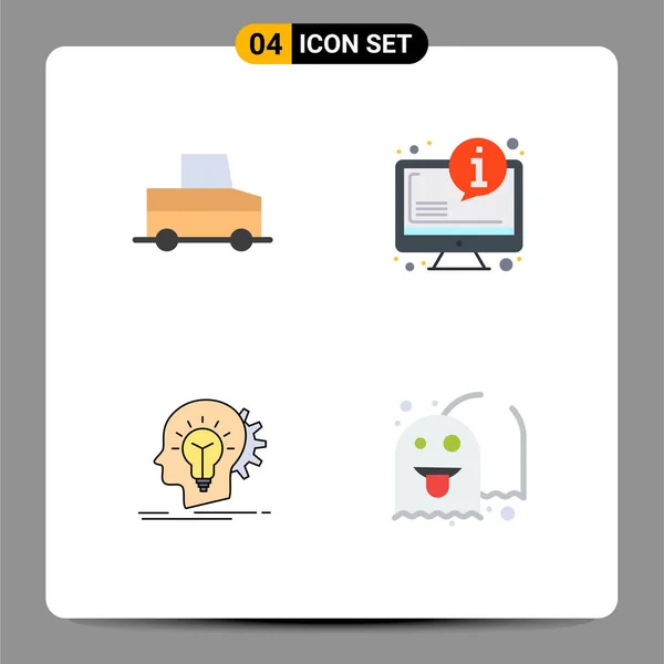 Set Moderno Icone Piatte Simboli Come Auto Testa Sistema Informazioni — Vettoriale Stock