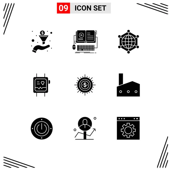 Universal Solid Glyphs Set Web Mobile Applications Money Monitor Elemzések — Stock Vector