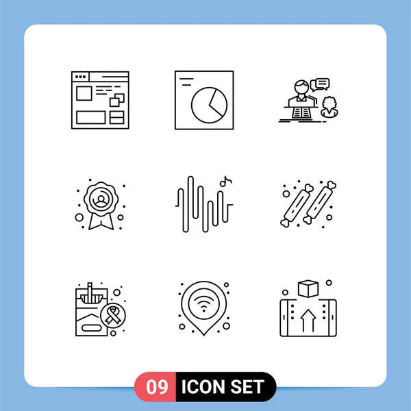 Pictogram Set Simple Outlines Sine Ribbon Consultation Quality Badge Support — Stockový vektor