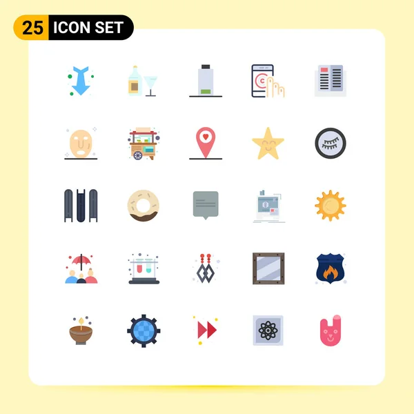 2015 Mobile Interface Flat Color Set Pictograms Education Support Battery — 스톡 벡터