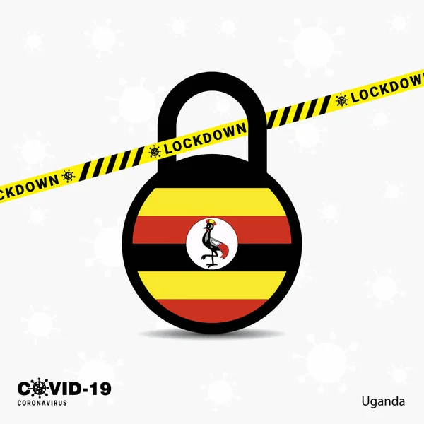 Uganda Lock Lock Coronavirus Pandemia Consciência Template Projeto Covid Lock —  Vetores de Stock