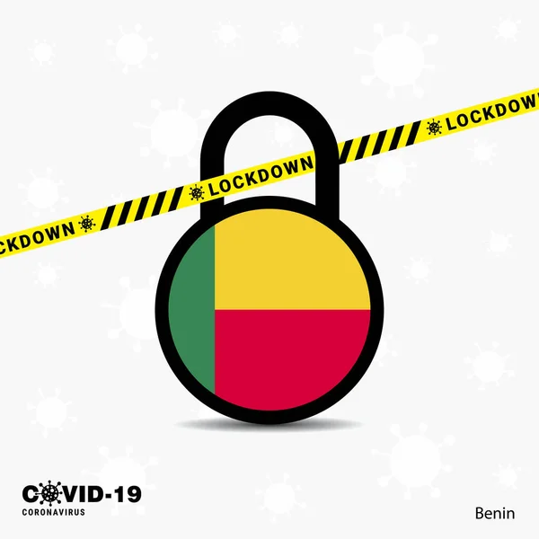 Benin Lock Hecho Lock Coronavirus Conciencia Pandémica Plantilla Covid Lock — Vector de stock