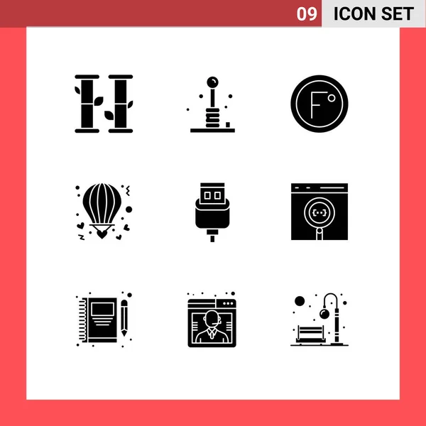 Universal Solid Glyphs Set Web Mobile Applications Valentine Hot Climate — 스톡 벡터