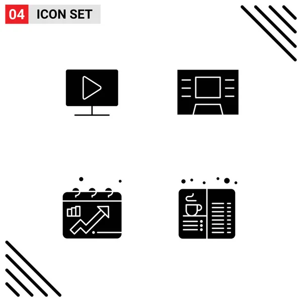 Modern Set Solid Glyphs Képernyő Grafikon Játék Naptár Kávézó Szerkeszthető — Stock Vector