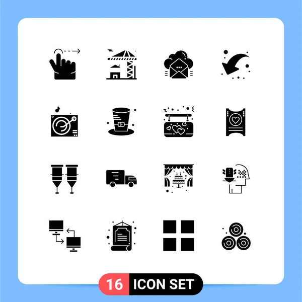 Pictogram Set Van Eenvoudige Solid Glyphs Van Grammofoon Links Post — Stockvector