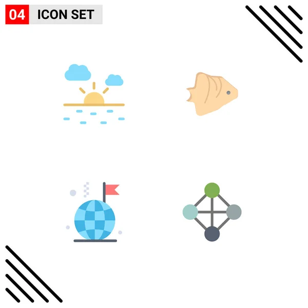 Группа Плоских Икон Знаки Символы Облаков Бизнеса Рыбы Школьного Образования — стоковый вектор
