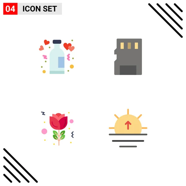 Flat Icon Pack Símbolos Universais Garrafa Flor Romance Memória Tulipa — Vetor de Stock