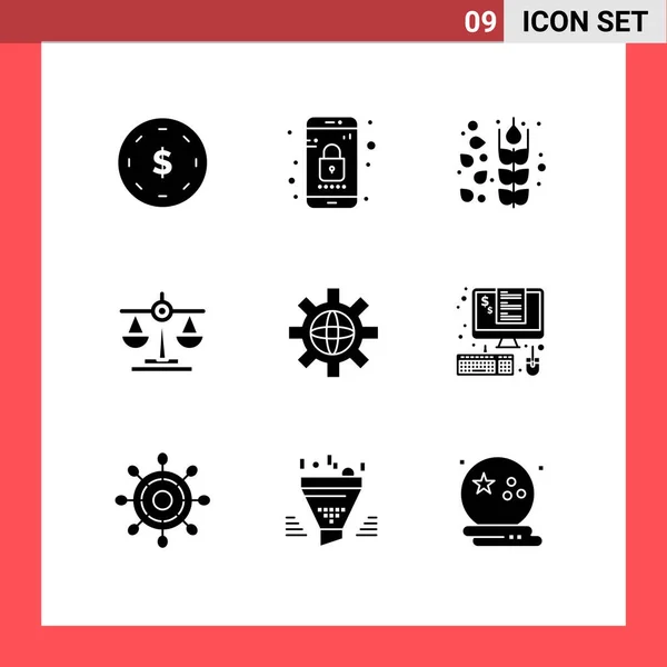 Universal Icon Symbols Grupo Glifos Sólidos Modernos Ajuste Mundo Otoño — Archivo Imágenes Vectoriales