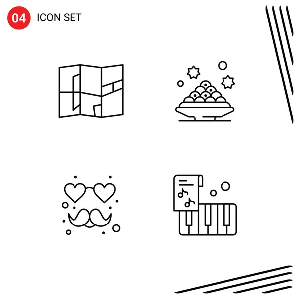 Modern Set Filledline Flat Colors Pictograph Location Love Dessert Ramadan - Stok Vektor