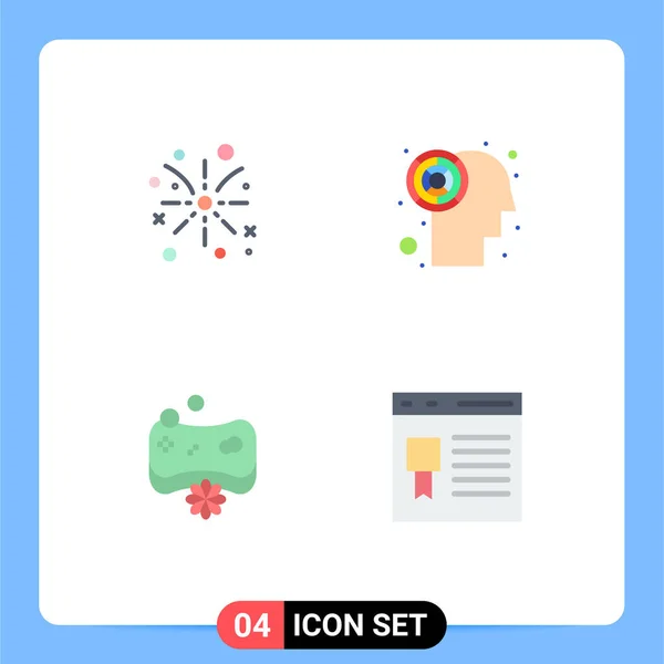 Modern Set Flat Icons Pictograph Fire Work Soap Holiday Brain — Stock Vector