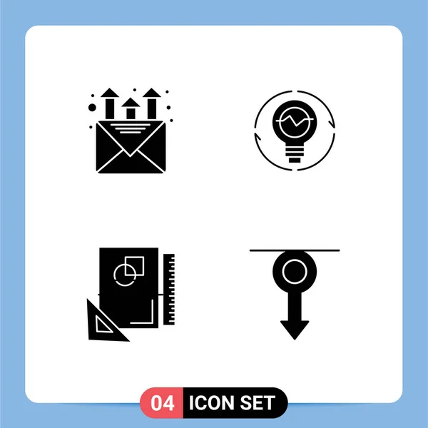 Set Commercial Solid Glyphs Pack Mail Lightbulb Bulb Idea Layout — Stock Vector