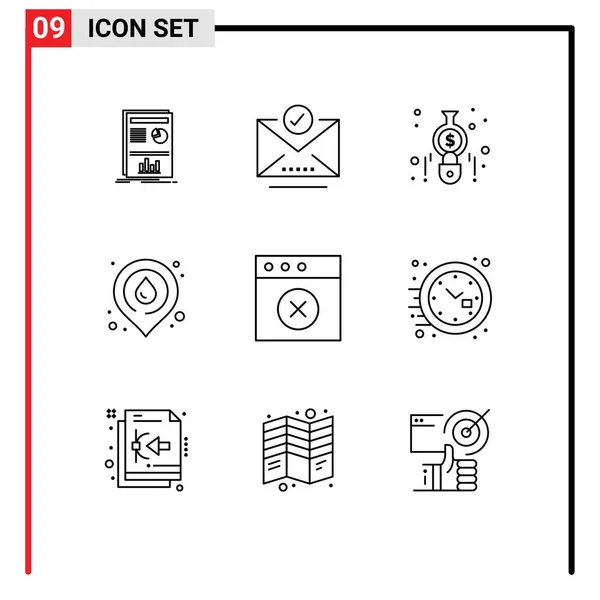 Set Modern Icons Symbols Signs Delete Location Accounting Map Fire — Stock Vector