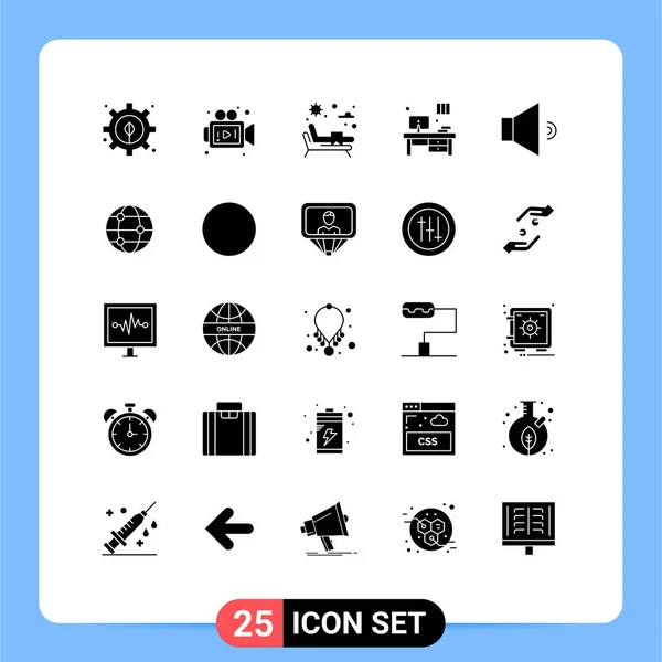 Modern Set Solid Glyphs Pictograph World Globe Water Volume Sound — Vector de stock