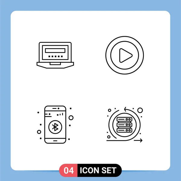 膝上型计算机 敏捷可编辑向量设计元素的4个基本Filledline平面颜色用户界面包 — 图库矢量图片