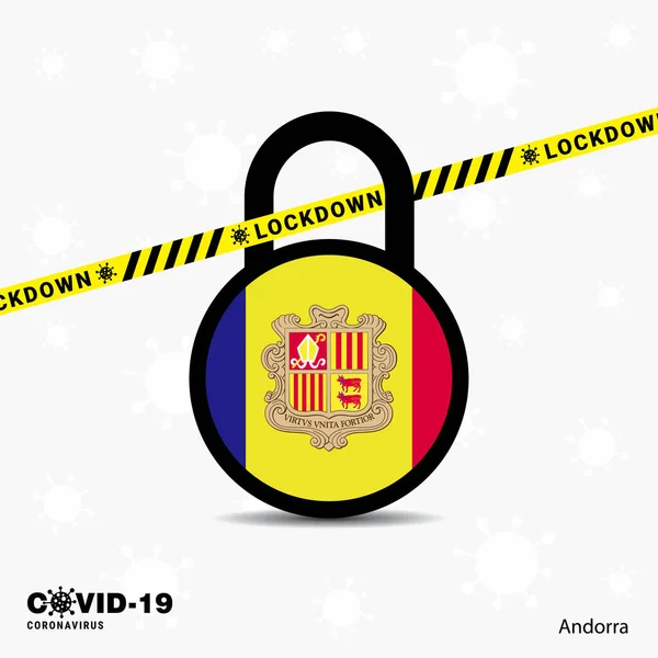 Andorra Lock Lock Coronavirus Pandemisch Bewustzijn Template Covid Afsluitontwerp — Stockvector