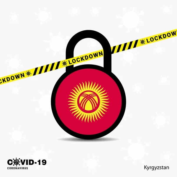 Кыргызстан Lock Don Lock Coronavirus Пандемическая Осведомленность Шаблон Конструкция Covid — стоковый вектор