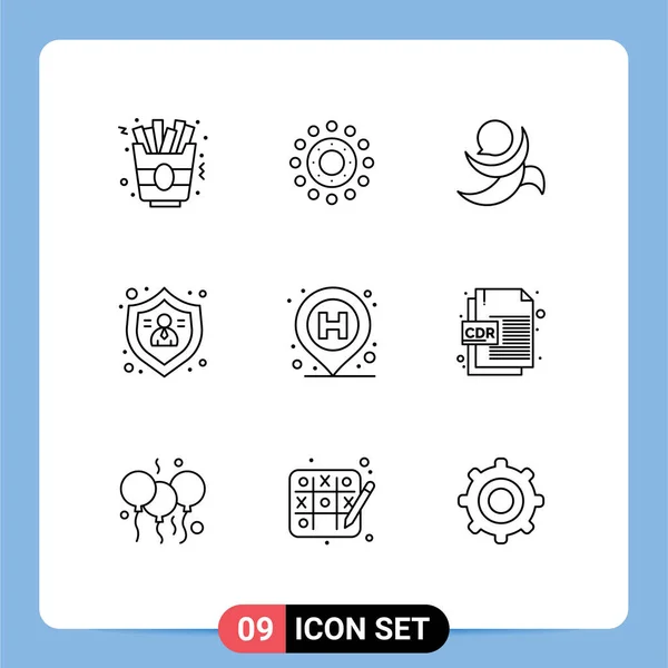 Set Vector Outlines Grid Pin Kórház Érme Felhasználó Emberek Szerkeszthető — Stock Vector