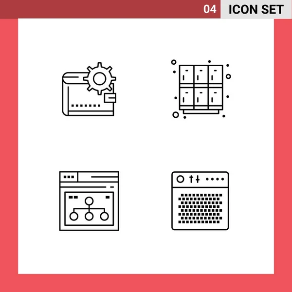 Stock Vector Icon Pack Mit Zeilenzeichen Und Symbolen Für Brieftasche — Stockvektor
