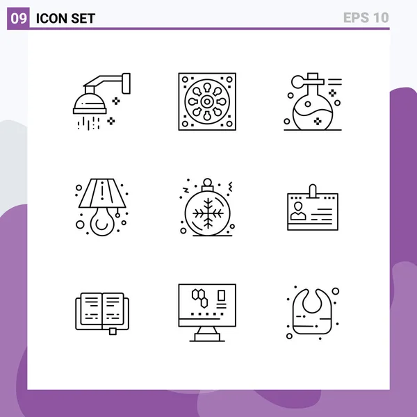 Pack of 9 creative Outlines of ball, light, toilet, lamp, spa Editable Vector Design Elements — Stock Illustration Pack Creative Outlines Ball Light Toilet Lamp Spa Editable Vector Vector Graphics