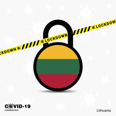 Litvanya Kilidi Kilidi Coronavirüs Salgın Bilinç Şablonu. COVID-19 Kilitleme Tasarımı