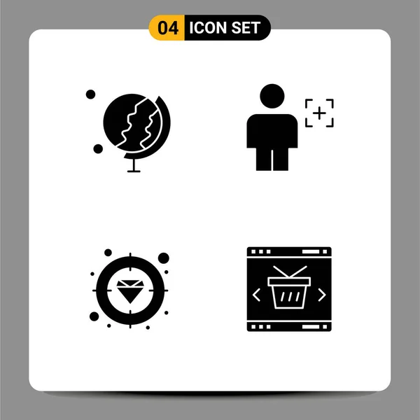 Modern Set Solid Glyphs Szimbólumok Mint Föld Pénzügy Avatar Kép — Stock Vector