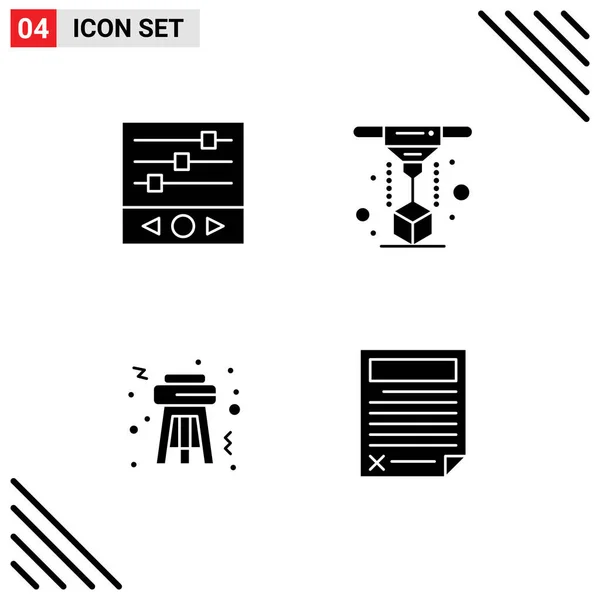 Set Commercial Solid Glyphs Pack Equalizer Night Sound Waves Printing — Stock Vector