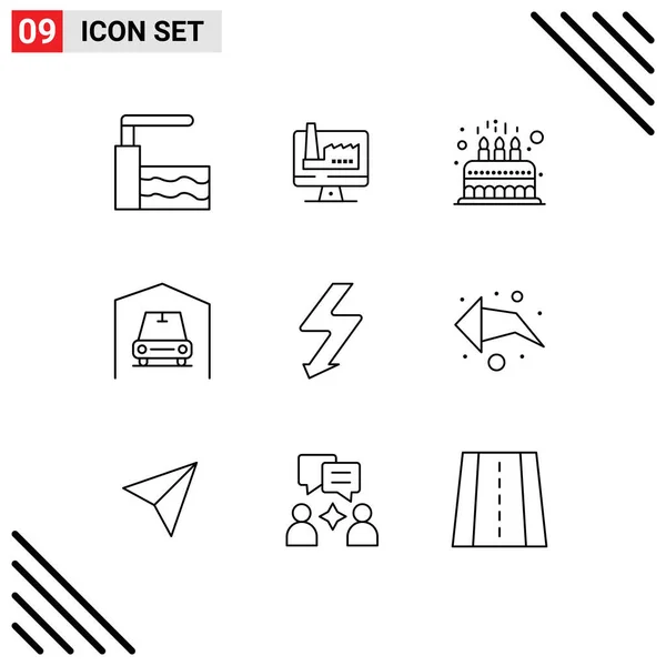 Iconos Creativos Signos Símbolos Modernos Foto Cámara Pastel Coche Garaje — Vector de stock