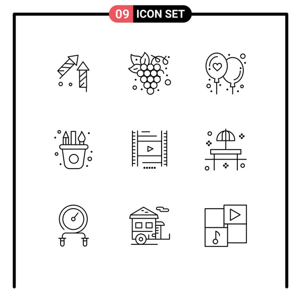 Stock Vector Icon Pack Mit Zeilenzeichen Und Symbolen Für Filam — Stockvektor