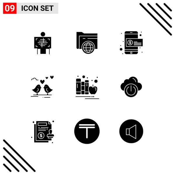 User Interface Solid Glyph Pack Modern Signs Symbols Books Heart — Stock Vector