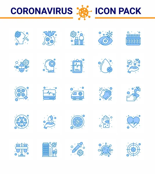 Covid Bescherming Coronavirus Pendamic Blauwe Pictogram Set Zoals Virus Geïnfecteerd — Stockvector