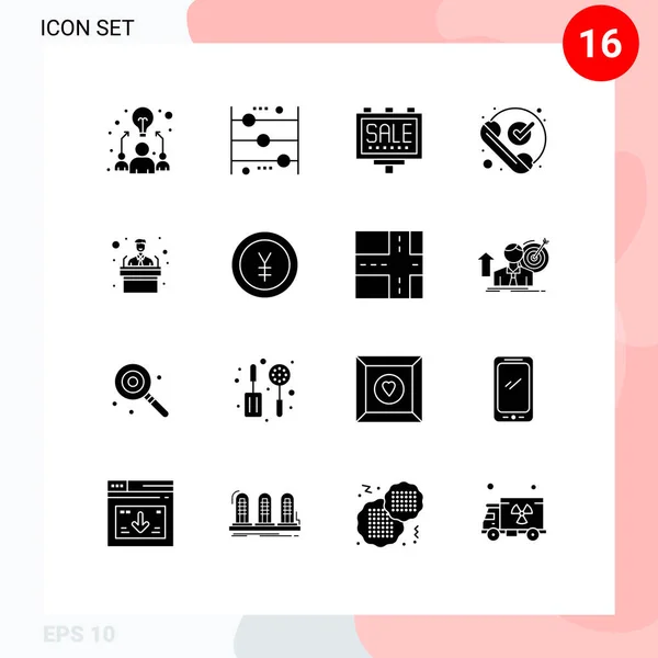 Mobile Interface Solid Glyph Set Pictograms Received Learning Checked Poster — Stock Vector