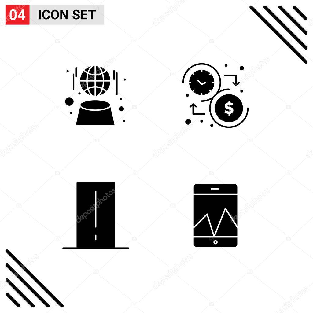 Pack of 4 Modern Solid Glyphs Signs and Symbols for Web Print Media such as digital, biology meter, network, money, electronics Editable Vector Design Elements