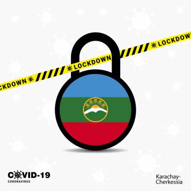 Karachay Chekessia Kilitli Coronavirüs Salgın Bilinç Şablonu. COVID-19 Kilitleme Tasarımı