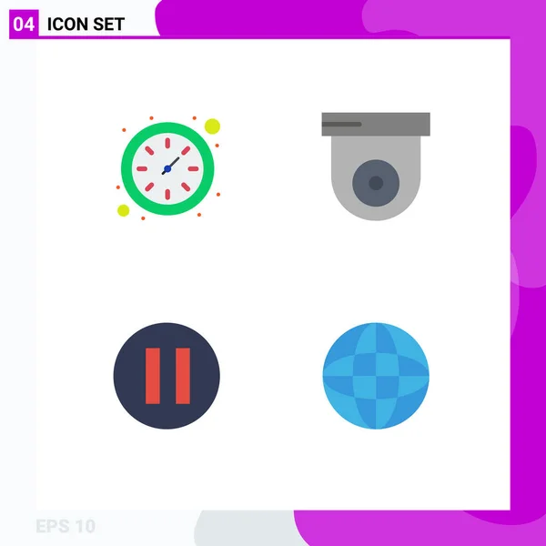 Set Iconos Planos Vectoriales Rejilla Para Reloj Dispositivos Cámara Multimedia — Vector de stock