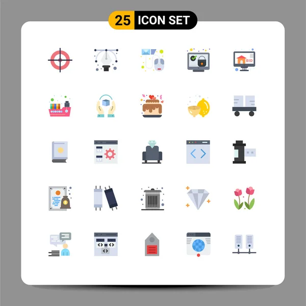 Modern Set Flat Colors Pictograph Bidding Security File Check Screen — 스톡 벡터