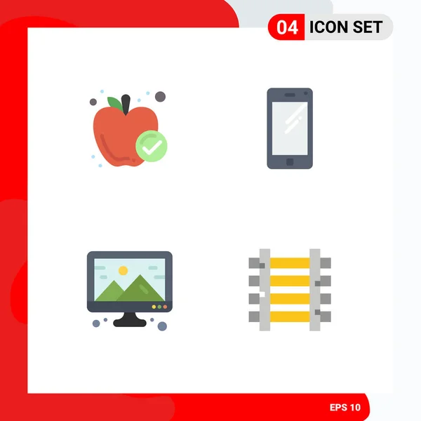 Mobile Interface Flat Icon Set Pictograms Apple Creative Healthy Food — Stock Vector
